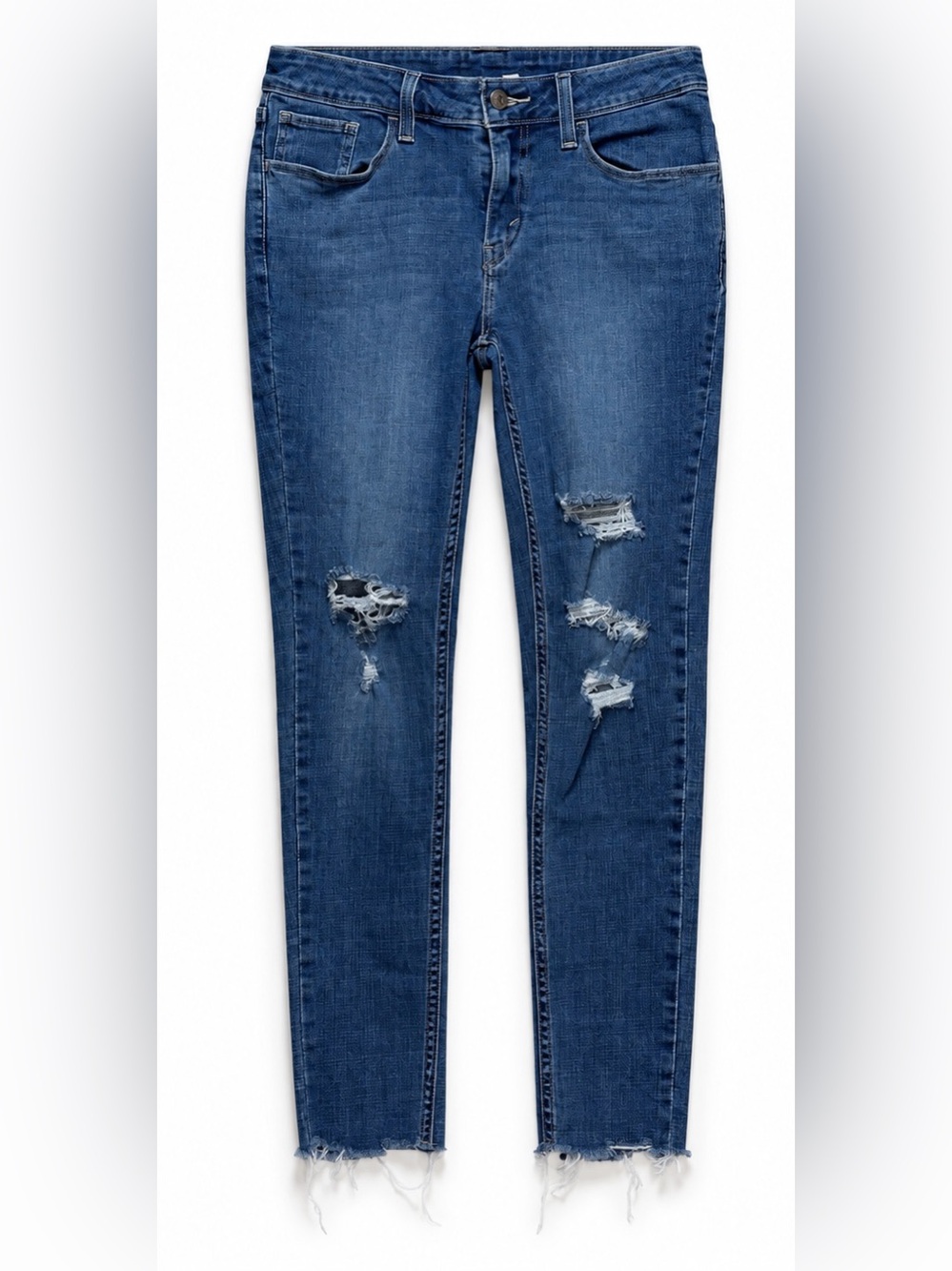 Levi’s 535 Super Skinny Jeans Women’s 30x28 Blue Distressed Raw Hem Stretch